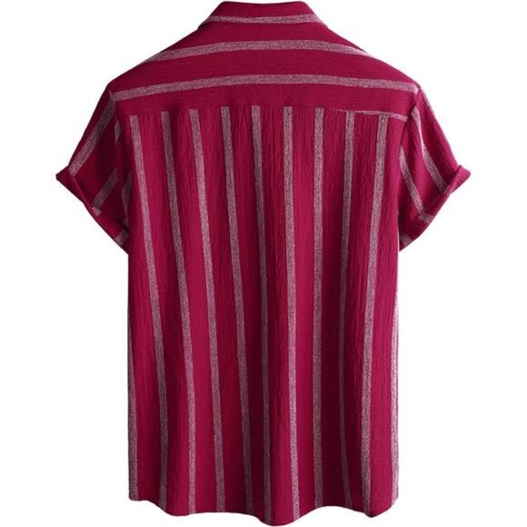 Mens Summer Striped Shirts Button Down Short Sleeve Vintage Beach - Picture 5 of 7